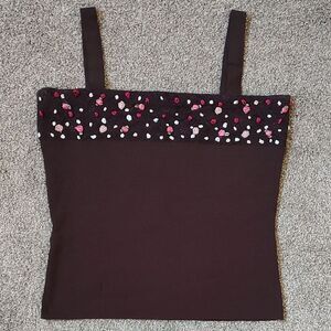 Women's Size Large Belldini Sleeveless Brown Top With Floral & Lace Detailing